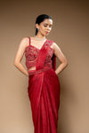Maroon Shimmer Pre-Draped Designer Saree With Readymade Blouse