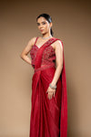 Maroon Cutdana, Bead & Sequence Shimmer Pre-Draped Designer Saree With Readymade Blouse