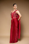 Maroon Shimmer Pre-Draped Designer Saree With Readymade Blouse