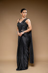 Black Cutdana, Bead & Sequence Shimmer Pre-Draped Designer Saree With Readymade Blouse