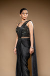 Black Cutdana, Bead & Sequence Shimmer Pre-Draped Designer Saree With Readymade Blouse
