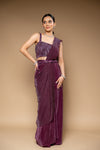 Garnet Bead, Cutdana & Sequence Shimmer Pre-Draped Designer Saree With Readymade Blouse