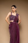 Garnet Bead, Cutdana & Sequence Shimmer Pre-Draped Designer Saree With Readymade Blouse
