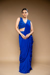 Royal Blue Cutdana, Bead & Sequence Lycra Pre-Draped Designer Saree With Readymade Blouse
