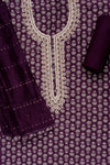 Garnet Sequence, Zari Threadwork & Digital Printed Cotton Unstitched Salwar Suit With Cotton Dupatta