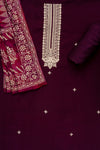 Garnet Sequence & Zari Threadwork Cotton Unstitched Salwar Suit With Cotton Dupatta