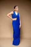 Royal Blue Cutdana, Bead & Sequence Lycra Pre-Draped Designer Saree With Readymade Blouse
