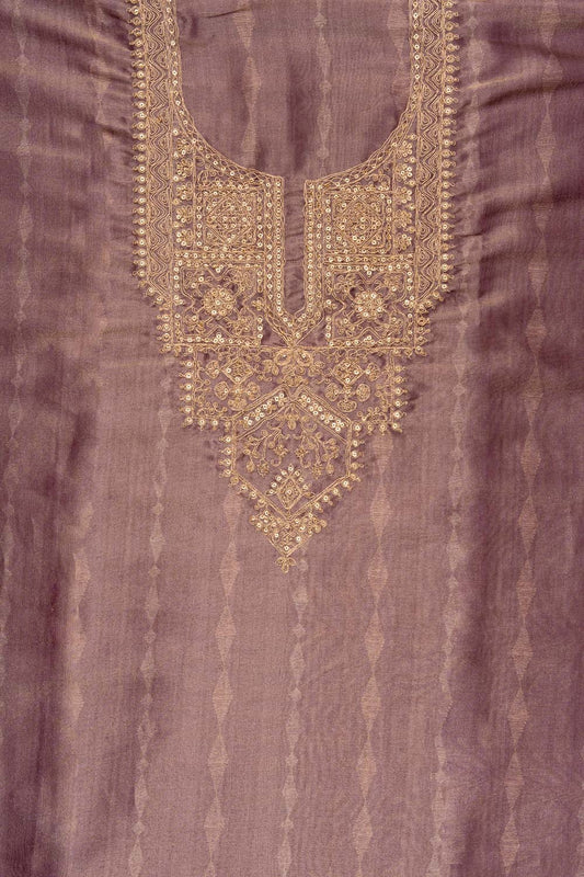 Mauve Sequence & Zari Threadwork Cotton Unstitched Salwar Suit With Cotton Dupatta