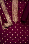 Garnet Woven Zari Satin Unstitched Salwar Suit With Satin Dupatta