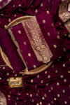 Garnet Woven Zari Satin Unstitched Salwar Suit With Satin Dupatta