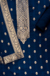 Midnight Blue Woven Zari Satin Unstitched Salwar Suit With Satin Dupatta