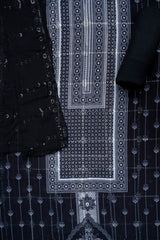 Black Sequence, Threadwork & Digital Printed Cotton Unstitched Salwar Suit With Chiffon Dupatta