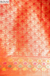 Coral Tissue Banarasi Woven Zari Saree With Unstitched Blouse