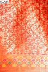 Coral Tissue Banarasi Woven Zari Saree With Unstitched Blouse