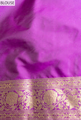 Purple Banarasi Silk Woven Zari Saree With Unstitched Blouse