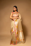 Tussar Banarasi Woven Zari Cotton Saree With Unstitched Blouse