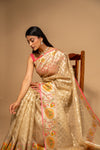 Tussar Banarasi Woven Zari Cotton Saree With Unstitched Blouse