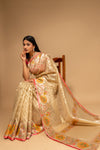 Tussar Banarasi Woven Zari Cotton Saree With Unstitched Blouse