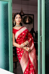 Maroon Banarasi Silk Woven Zari Saree With Unstitched Blouse(Ft:-Sunitha Scharma)