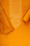 Mustard Mirror Sheet, Threadwork & Digital Printed Cotton Unstitched Salwar Suit With Cotton Dupatta