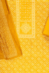 Mustard Bead, Mirror Sheet, Threadwork & Bandhini Printed Cotton Unstitched Salwar Suit With Cotton Dupatta