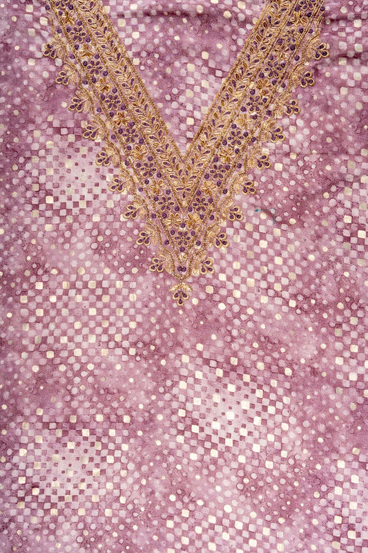 Mauve Sequence, Zari Threadwork & Digital Printed Cotton Unstitched Salwar Suit With Cotton Dupatta