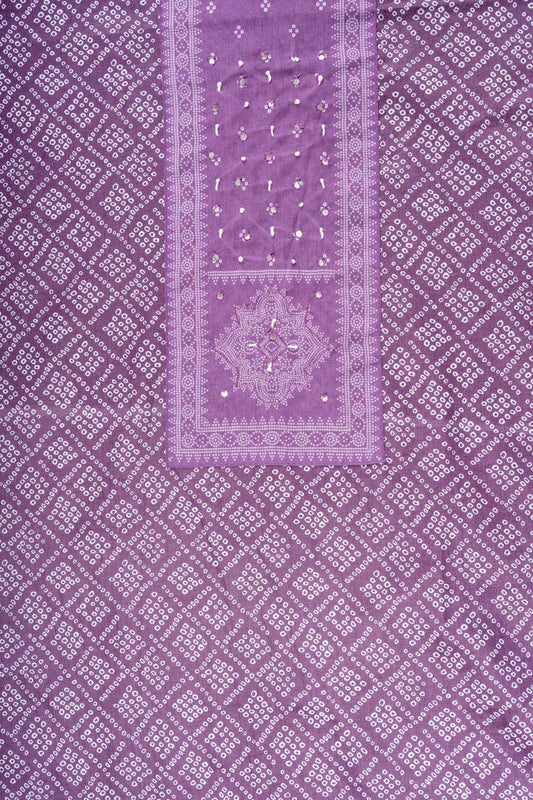 Mauve Bead, Mirror Sheet, Threadwork & Bandhini Printed Cotton Unstitched Salwar Suit With Cotton Dupatta