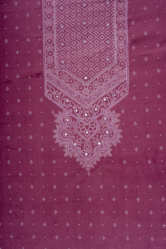 Mauve Mirror Sheet, Threadwork & Digital Printed Cotton Unstitched Salwar Suit With Cotton Dupatta