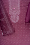 Mauve Mirror Sheet, Threadwork & Digital Printed Cotton Unstitched Salwar Suit With Cotton Dupatta