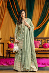 Dusty Green Dolna Readymade Sharara Set With Organza Dupatta