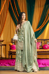 Dusty Green Dolna Readymade Sharara Set With Organza Dupatta