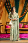 Dusty Green Dolna Readymade Sharara Set With Organza Dupatta