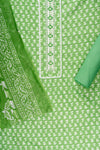 Pista Sequence, Threadwork & Floral Printed Cotton Unstitched Salwar Suit With Cotton Dupatta