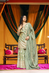 Dusty Green Dolna Readymade Sharara Set With Organza Dupatta