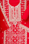 Red Organza Unstitched Suit With Chiffon Dupatta