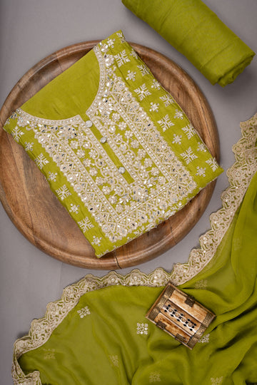 Parrot Organza Unstitched Suit With Chiffon Dupatta