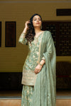 Dusty Green Dolna Readymade Sharara Set With Organza Dupatta