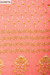 Peach Mirror Sheet, Threadwork & Floral Printed Cotton Unstitched Salwar Suit With Cotton Dupatta