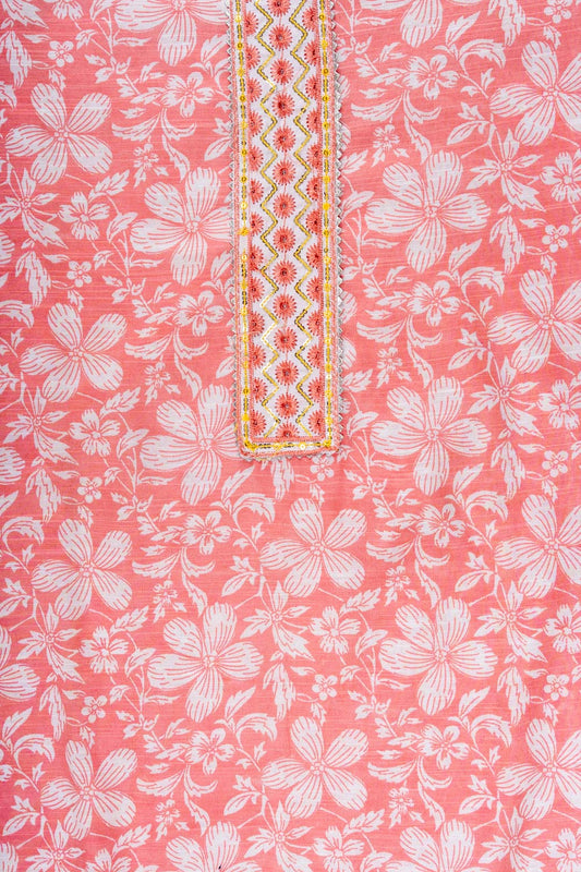 Coral Sequence, Threadwork & Floral Printed Cotton Unstitched Salwar Suit With Cotton Dupatta