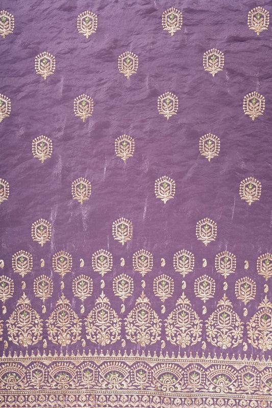 Mauve Chinon Unstitched Suit With Organza Dupatta