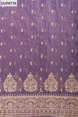 Mauve Chinon Unstitched Suit With Organza Dupatta