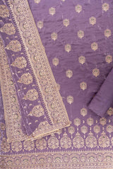 Mauve Chinon Unstitched Suit With Organza Dupatta