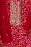 Maroon  Sequence, Zari Threadwork & Bandhini Printed Cotton Unstitched Salwar Suit With Cotton Dupatta