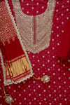 Maroon Crepe Unstitched Salawar Suit With Crepe Silk Dupatta