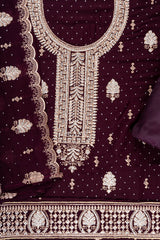 Garnet Georgette Unstitched Suit And Dupatta With Swarovski Work