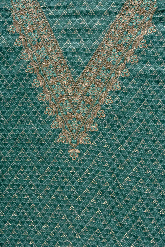 Mint Green Sequence, Zari Threadwork & Digital Printed Cotton Unstitched Salwar Suit With Cotton Dupatta