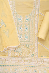 Lemon Gold Organza Unstitched Suit With Chiffon Dupatta