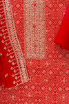 Red Sequence, Zari Threadwork & Bandhini Printed Cotton Unstitched Salwar Suit With Cotton Dupatta