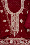 Maroon Georgette Unstitched Suit And Dupatta With Swarovski Work