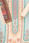 Off White Crepe Unstitched Suit With Chiffon Dupatta